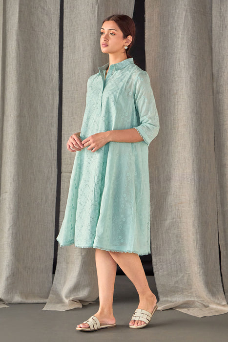 Aqua Pure Cotton Schiffli Cutwork Dress