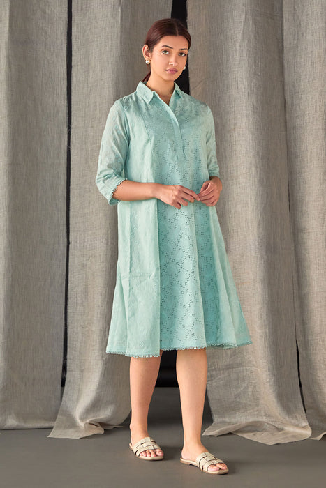 Aqua Pure Cotton Schiffli Cutwork Dress