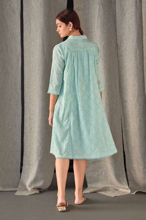 Aqua Pure Cotton Schiffli Cutwork Dress