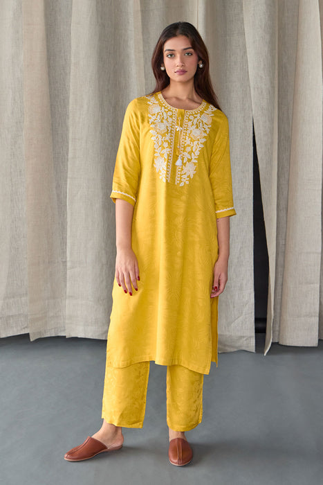 Mustard Jacquard Kurta