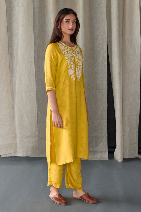 Mustard Jacquard Kurta