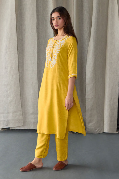 Mustard Jacquard Kurta