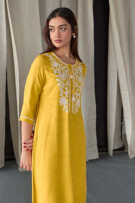Mustard Jacquard Kurta