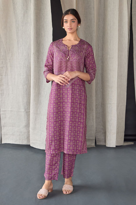 Wine Ajrakh Tencel Kurta Set