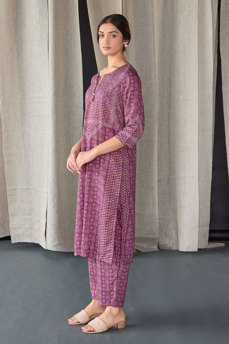 Wine Ajrakh Tencel Kurta Set
