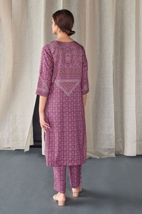 Wine Ajrakh Tencel Kurta Set
