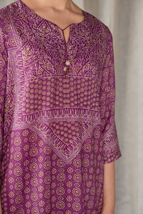 Wine Ajrakh Tencel Kurta Set