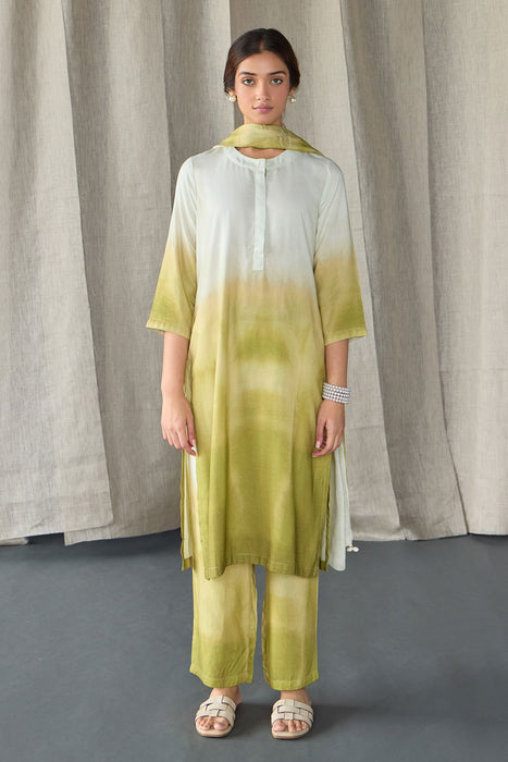 Olive Ombre Linen Kurta Set