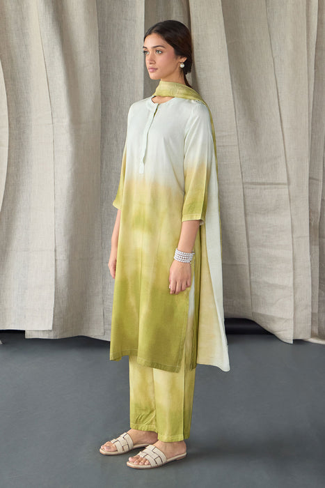 Olive Ombre Linen Kurta Set