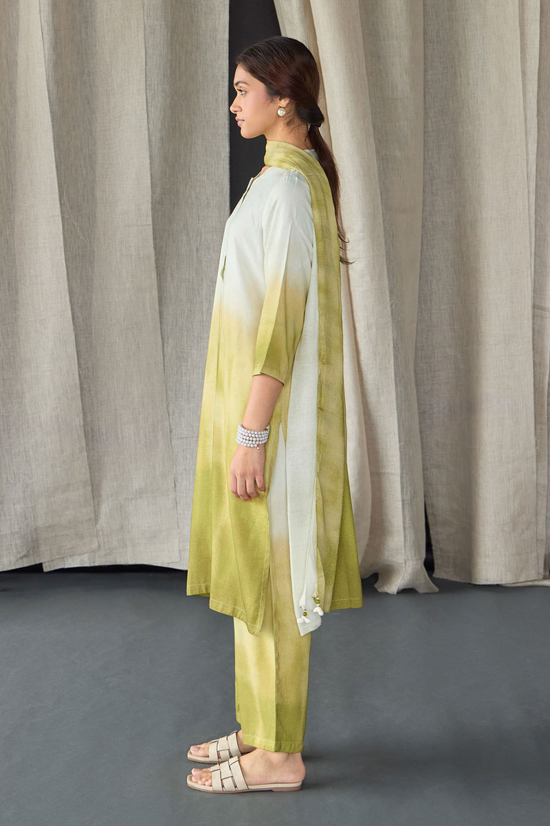 Olive Ombre Linen Kurta Set