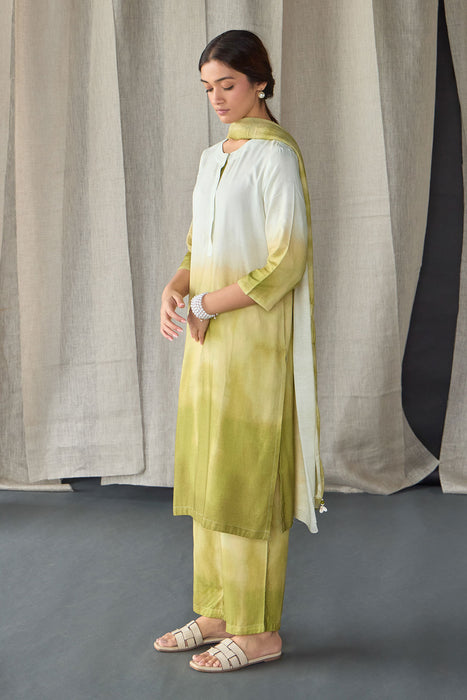 Olive Ombre Linen Kurta Set