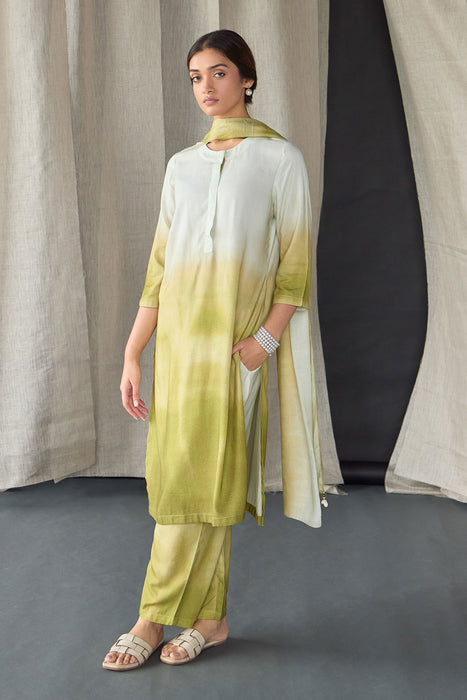 Olive Ombre Linen Kurta Set