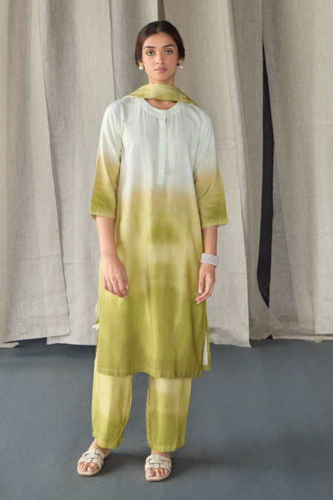 Olive Ombre Linen Kurta Set