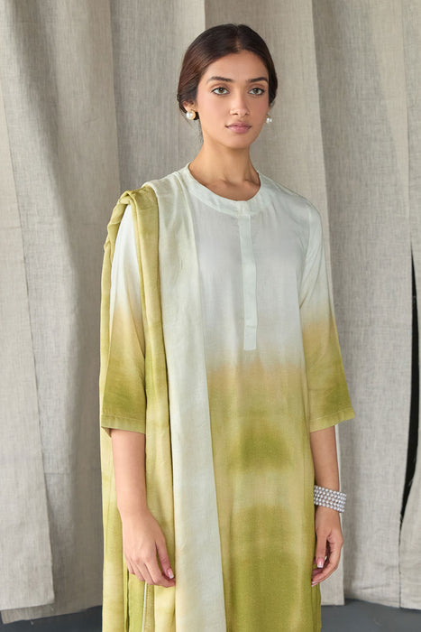 Olive Ombre Linen Kurta Set