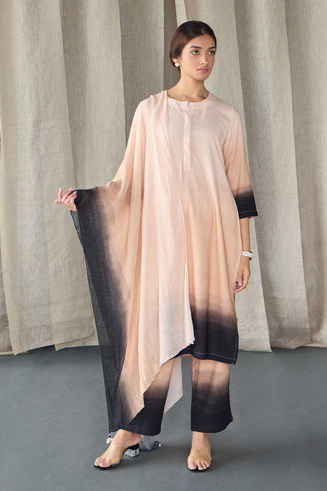 Peach Ombre Linen Kurta Set
