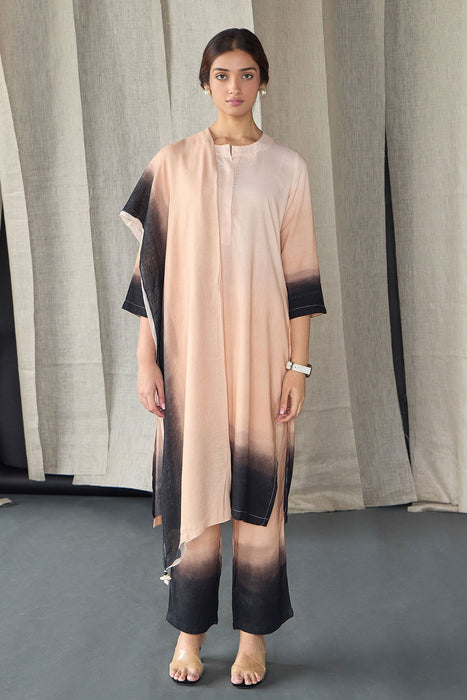 Peach Ombre Linen Kurta Set