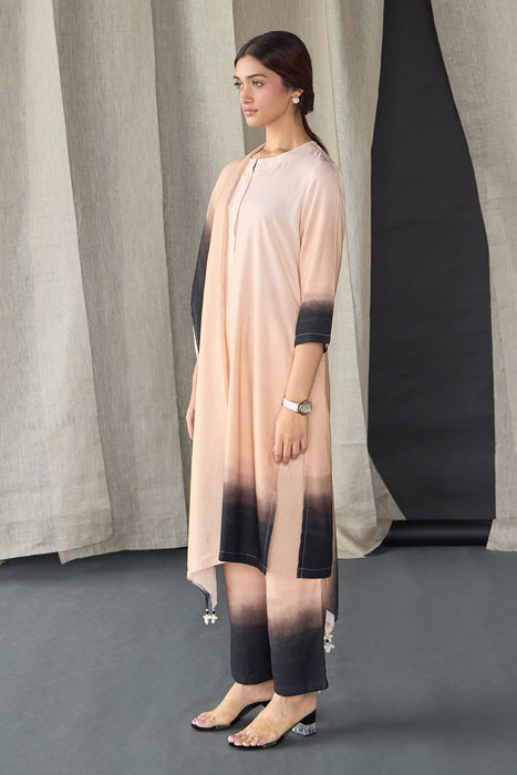 Peach Ombre Linen Kurta Set