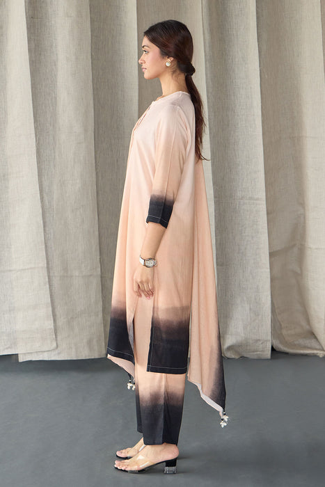Peach Ombre Linen Kurta Set