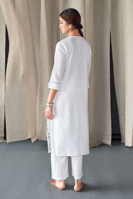 White Floral Embroidered Kurta Set