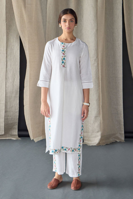 White Floral Embroidered Kurta Set