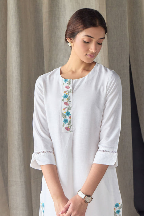 White Floral Embroidered Kurta Set