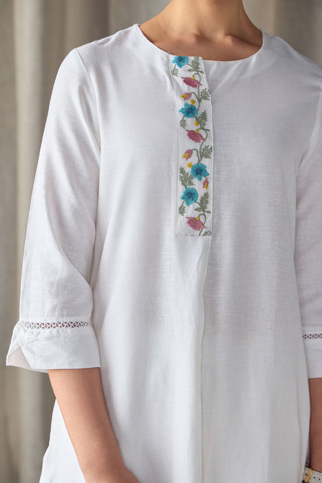 White Floral Embroidered Kurta Set