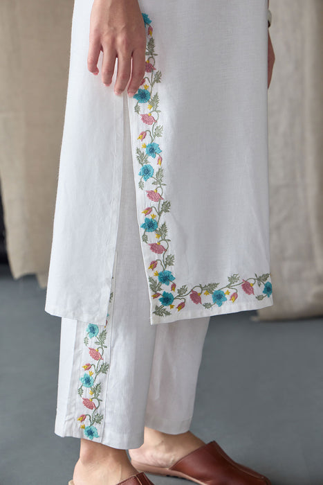 White Floral Embroidered Kurta Set