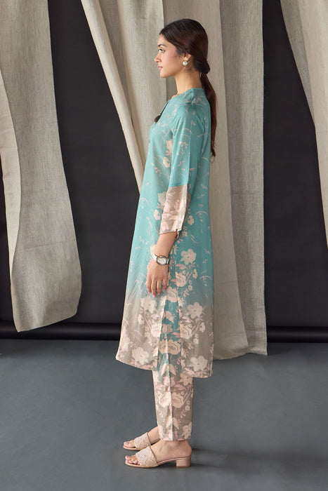 Retro Blue Floral Tencel Kurta Set (of 2)