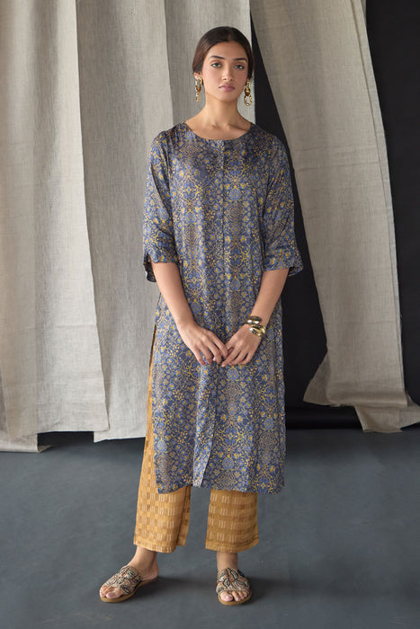 Grey Ajrakh Tencel Kurta