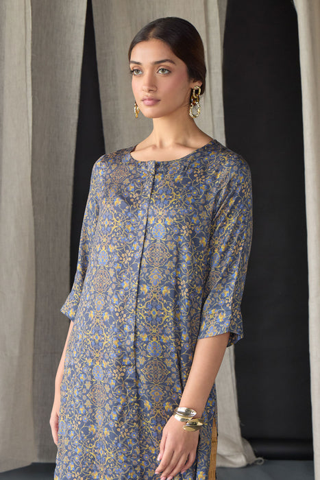 Grey Ajrakh Tencel Kurta