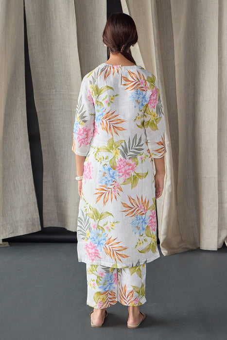 Pure Hemp White Floral Kurta Set