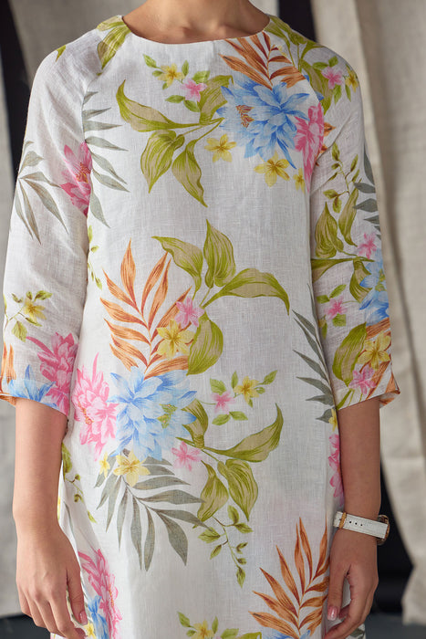 Pure Hemp White Floral Kurta Set