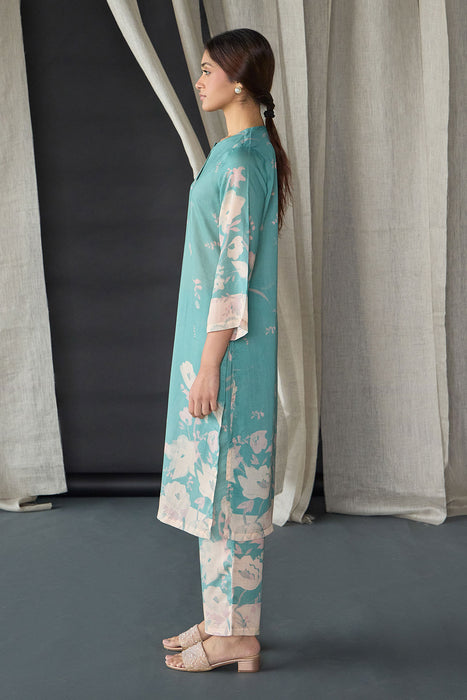 Retro Blue Floral Tencel Kurta Set (of 2)