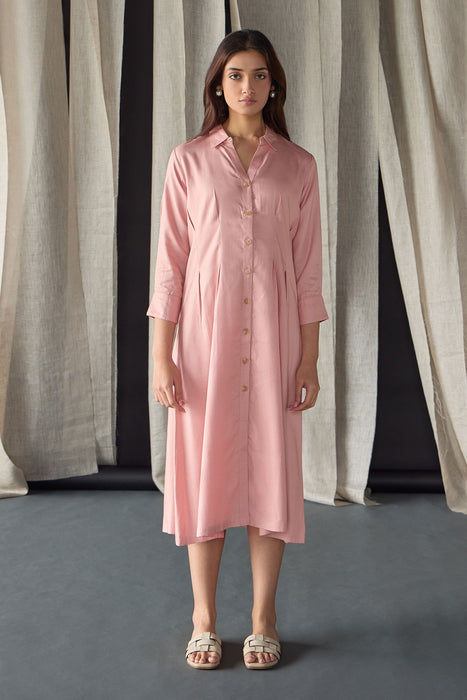 Salmon Pink Fitted Shirt Dress