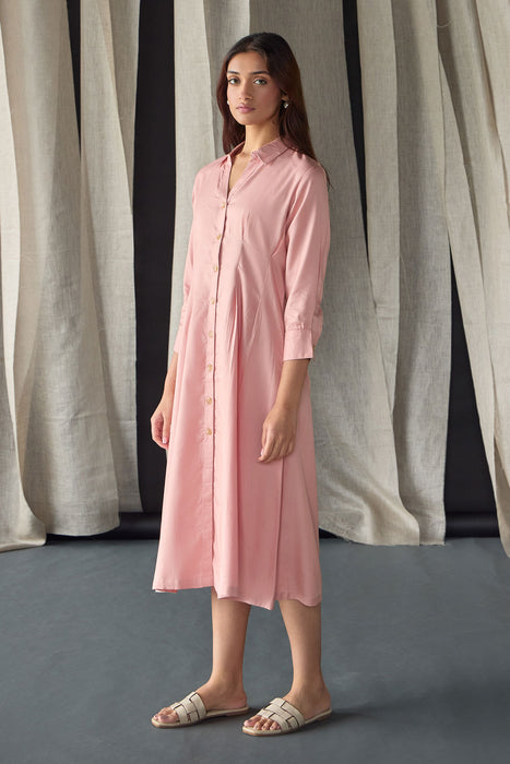 Salmon Pink Fitted Shirt Dress