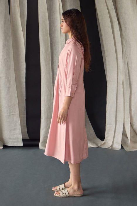 Salmon Pink Fitted Shirt Dress