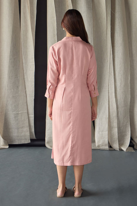 Salmon Pink Fitted Shirt Dress