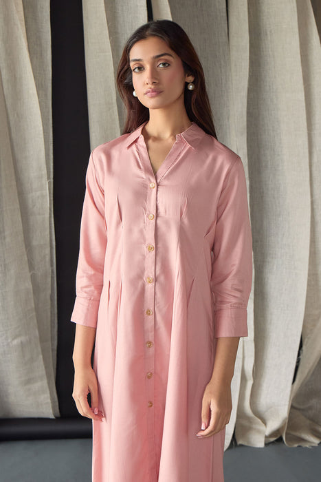 Salmon Pink Fitted Shirt Dress