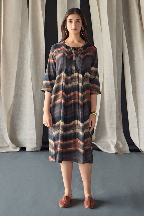 Valley Paint Flowy Silk Dress-Black