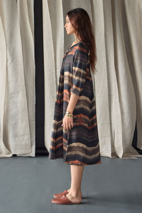 Valley Paint Flowy Silk Dress-Black