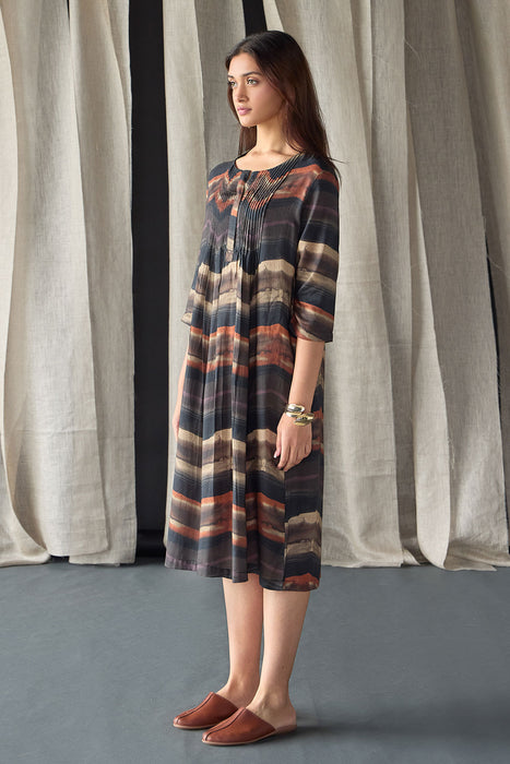 Valley Paint Flowy Silk Dress-Black