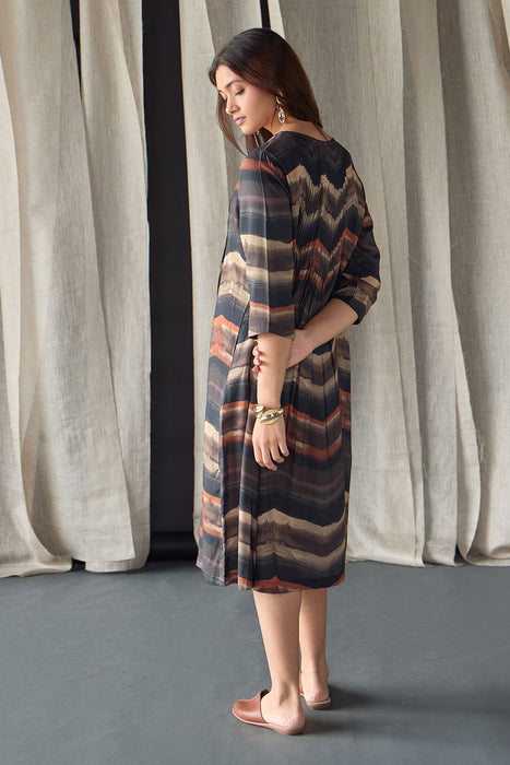 Valley Paint Flowy Silk Dress-Black