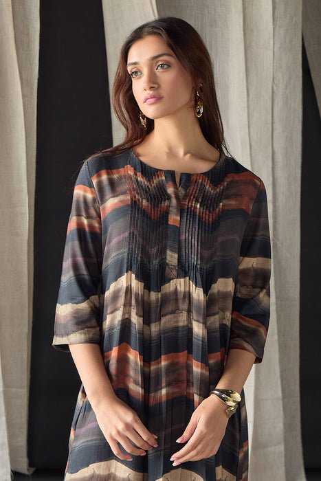 Valley Paint Flowy Silk Dress-Black