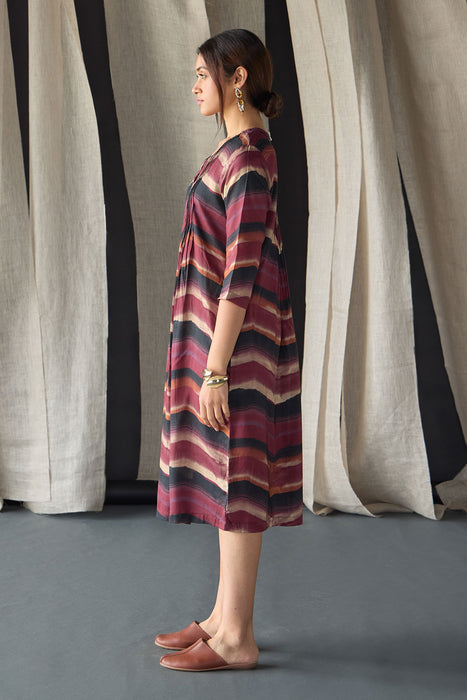 Valley Paint Flowy Silk Dress-Maroon