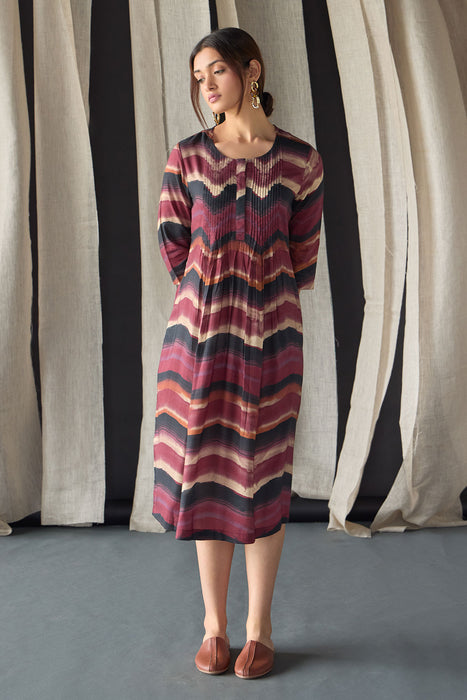 Valley Paint Flowy Silk Dress-Maroon