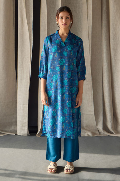 Under-Water Blue Floral Tencel Kurta