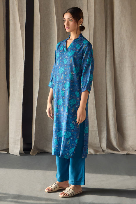 Under-Water Blue Floral Tencel Kurta