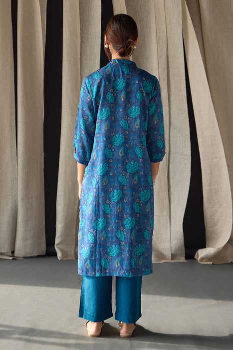 Under-Water Blue Floral Tencel Kurta