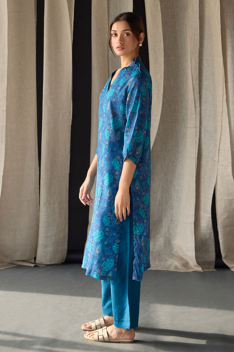 Under-Water Blue Floral Tencel Kurta