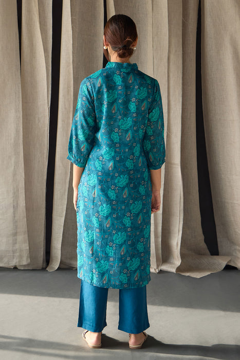 Under-Water Teal Floral Tencel Kurta